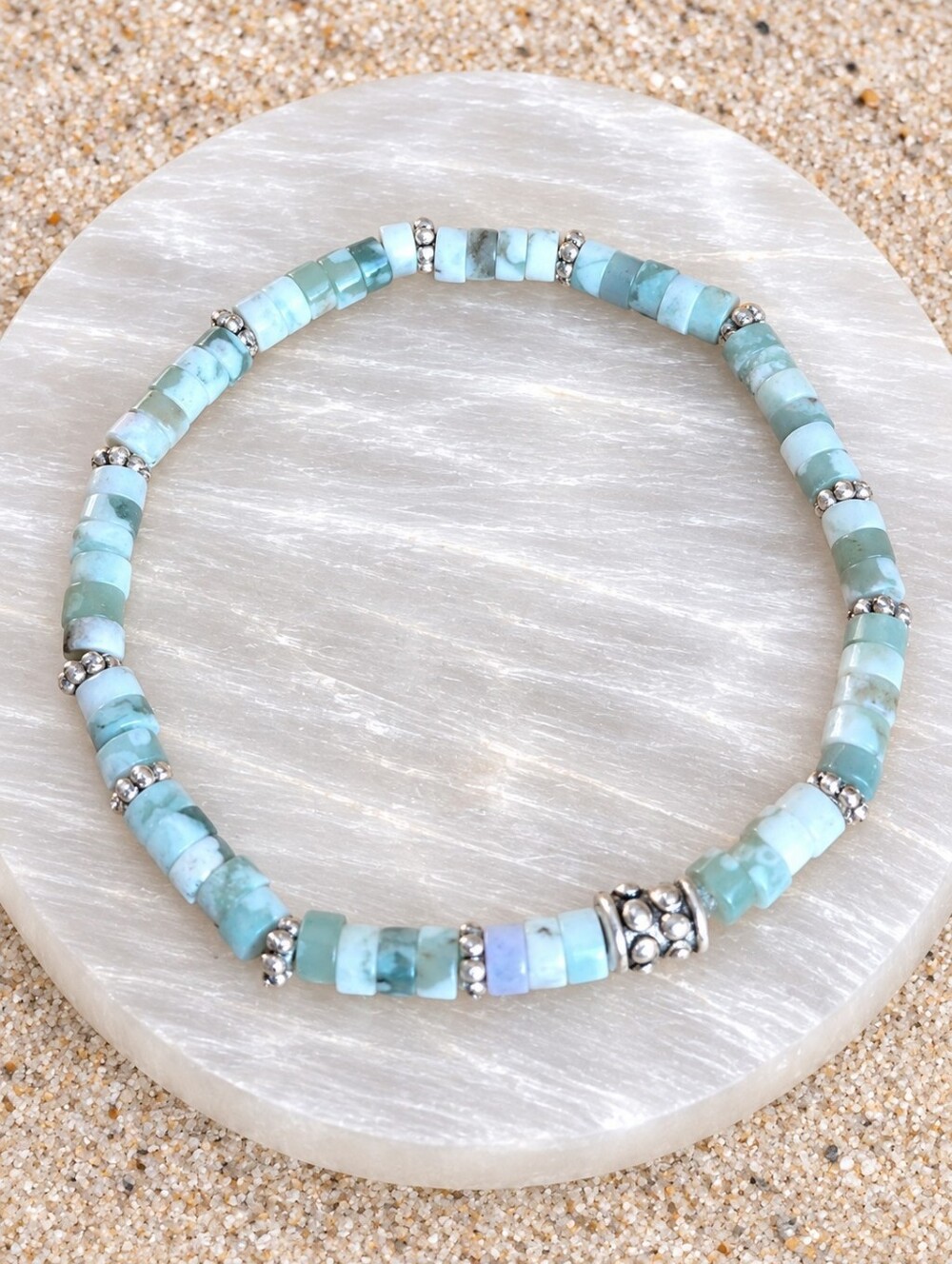 Green Jade Heishi Beaded Stretch Bracelet | Handmade